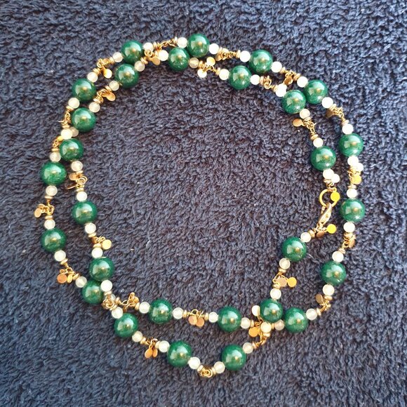 ✨ Vintage Aventurine & Milky Quartz Gold Tone Necklace – Boho Natural Aventurine - Picture 11 of 12